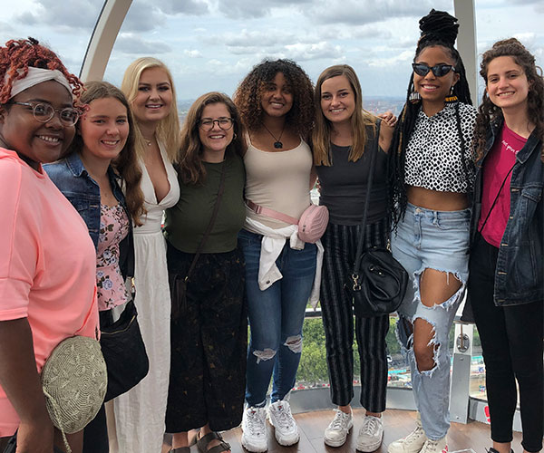 Group of eight women on the London Eye 