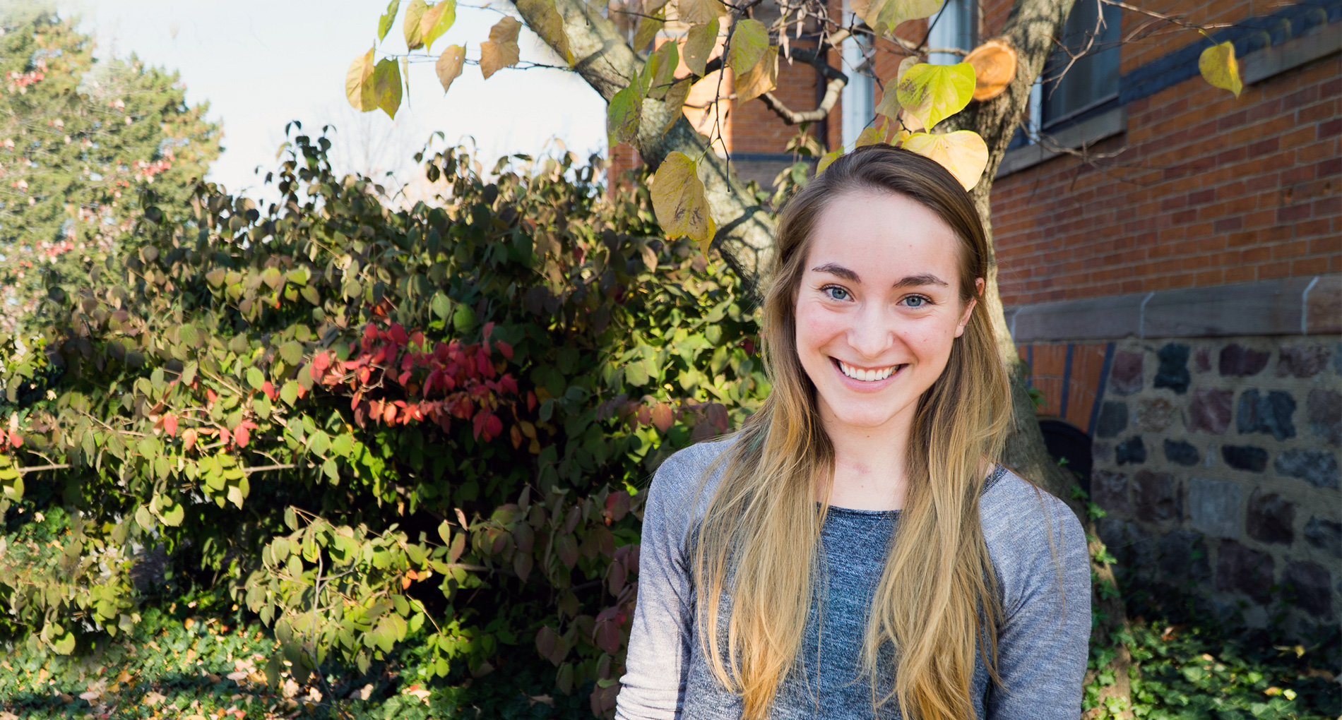 Bethany Dickerson outside of Linton Hall at Michigan State University