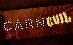 dark red poster that says 10th annual haunted aud carnevil