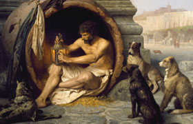 a painting of a man with dogs