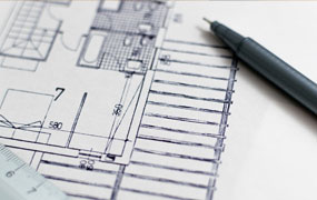 picture of a building blueprint drawn on paper