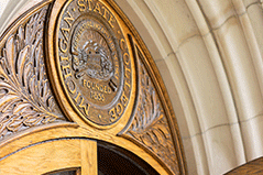 MSU Agriculture seal over an arch in Linton Hall
