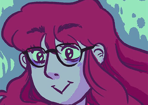 animated girl with red hair and glasses