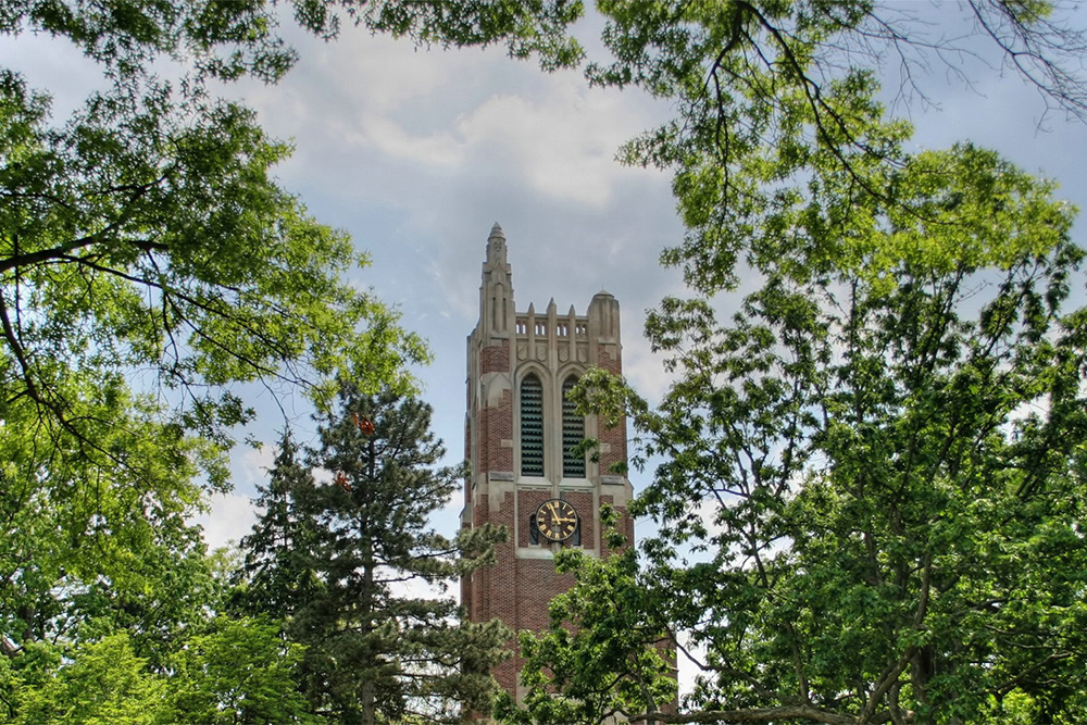 Beaumont tower surrounded by trees