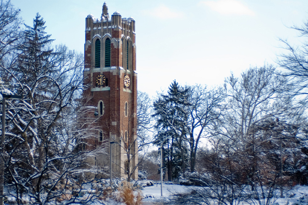 MSU's Beaumont tower in the winter