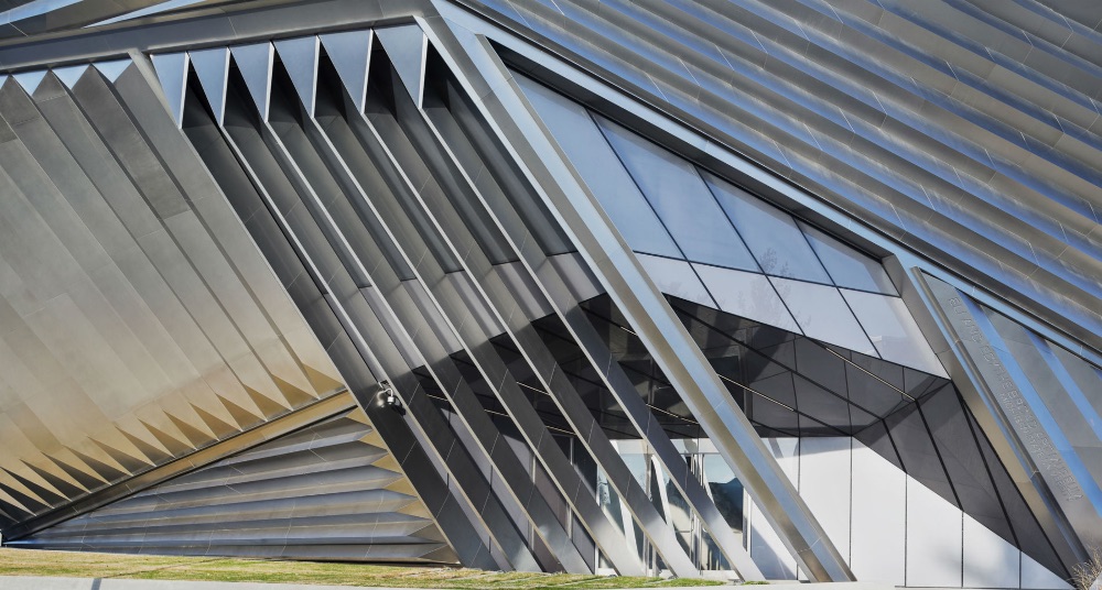 Metal building with geometric architecture