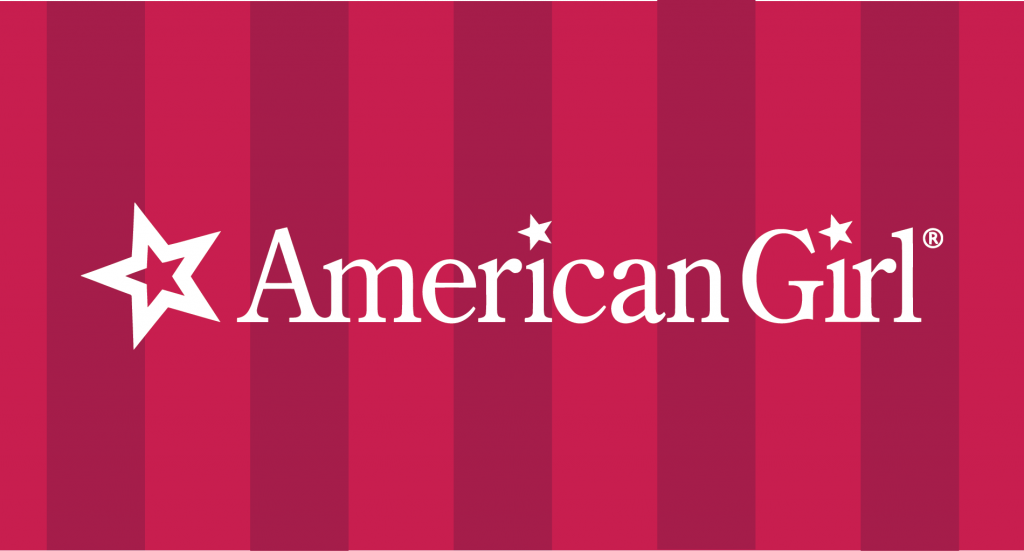 striped pink background that reads 'American Girl' with an outlined star to the left