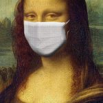 The mona lisa with a medical mask on