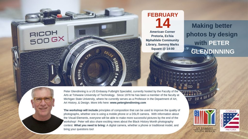 Flyer with a camera as the background and blurbs of text