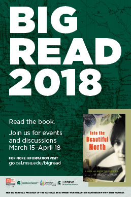 flyer advertising big read, shows cover of book, into the beautiful north