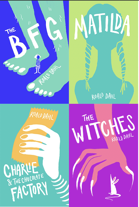 4 covers of Roald Dahl's books