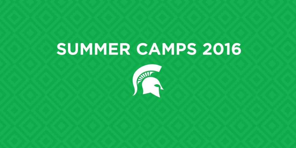 graphic with green patterned background and text "summer camps 2016"