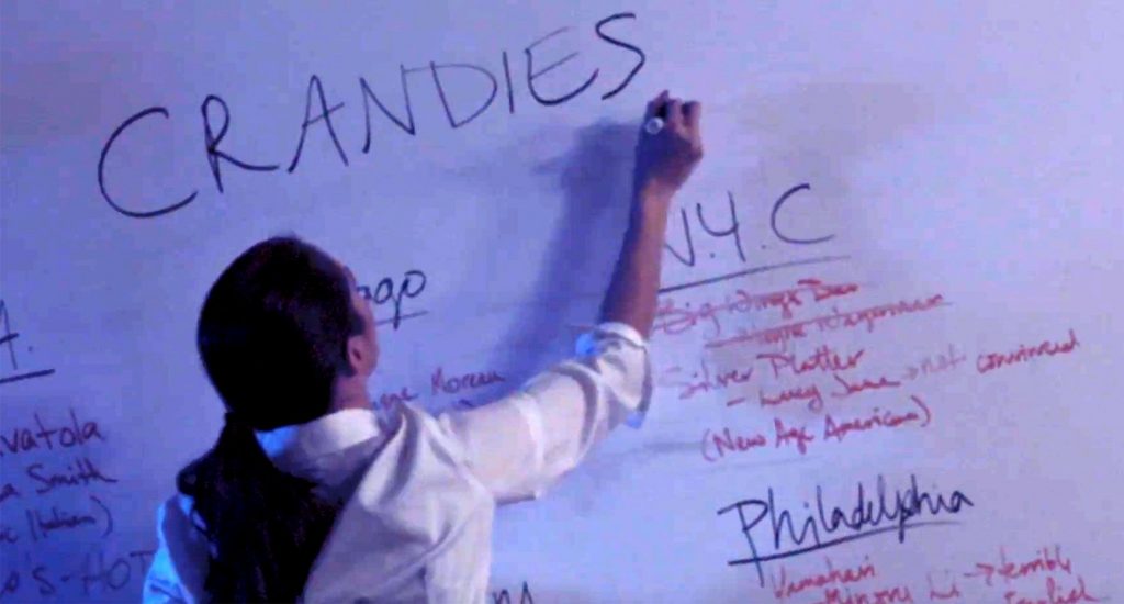a person writing on a white board 