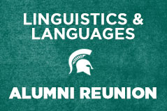 graphic with green textured background and text "linguistics and languages alumni reunion 2016"