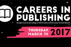 Black and Pink promotional banner titled "Careers in Publishing"