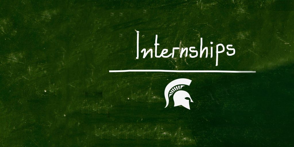 graphic with green textured background and text that says 'internships'