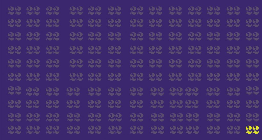 purple graphic repeating the number 22