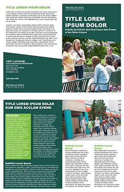 Graphic showing a mockup of the first bifold brochure template in official MSU branding