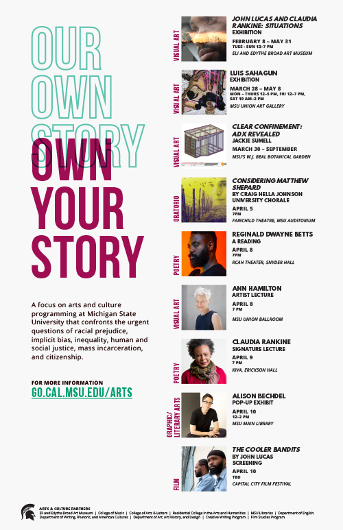 Graphic Poster with text that reads "Our Own Story, Own Your Story" With multiple photos and event details. - PDF version available for download