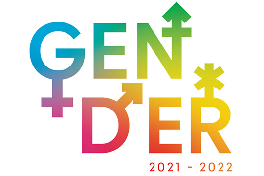 Block of text in rainbow colors that says, "Gender" and "2021-2022" underneath it.
