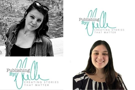 Two women with brown hair smiling with the Publishing byChelle Creating Stories That Matter logo.