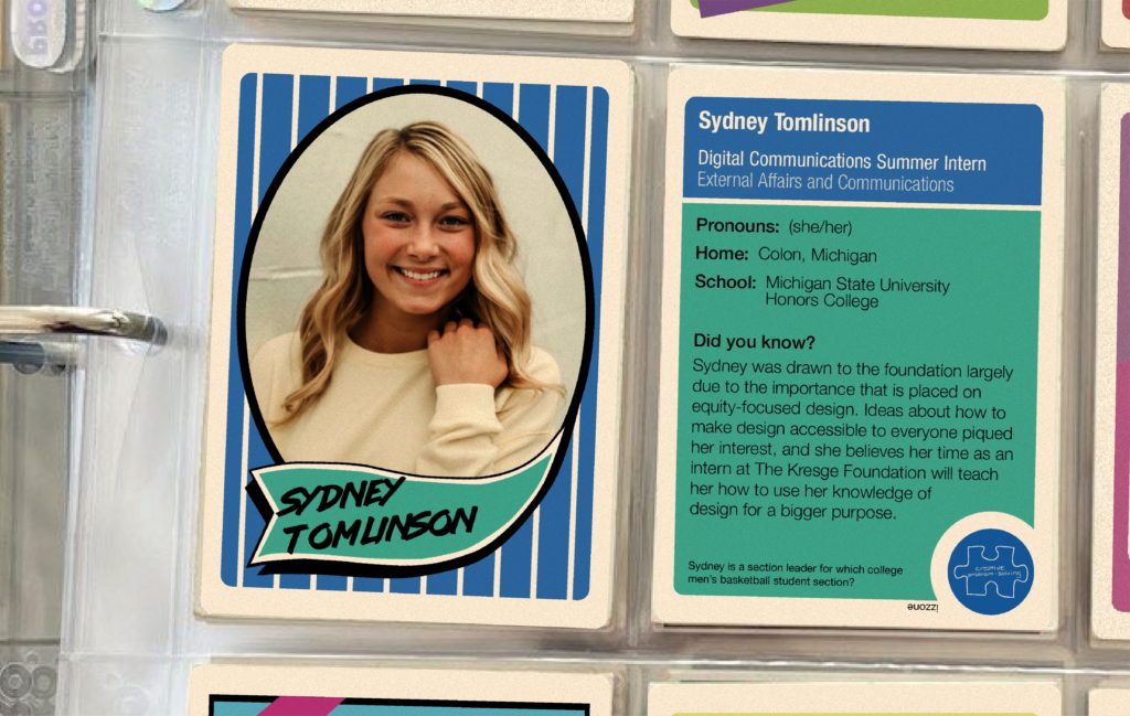 A photo of a girl with a description about her is featured in the style of a vintage baseball card.