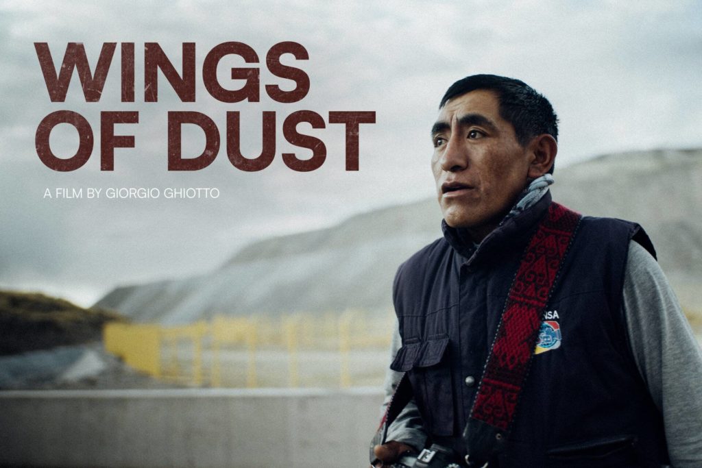 Movie poster for the short film, Wings of Dust. It shows the words "Wings of Dust" and the picture of a man. 