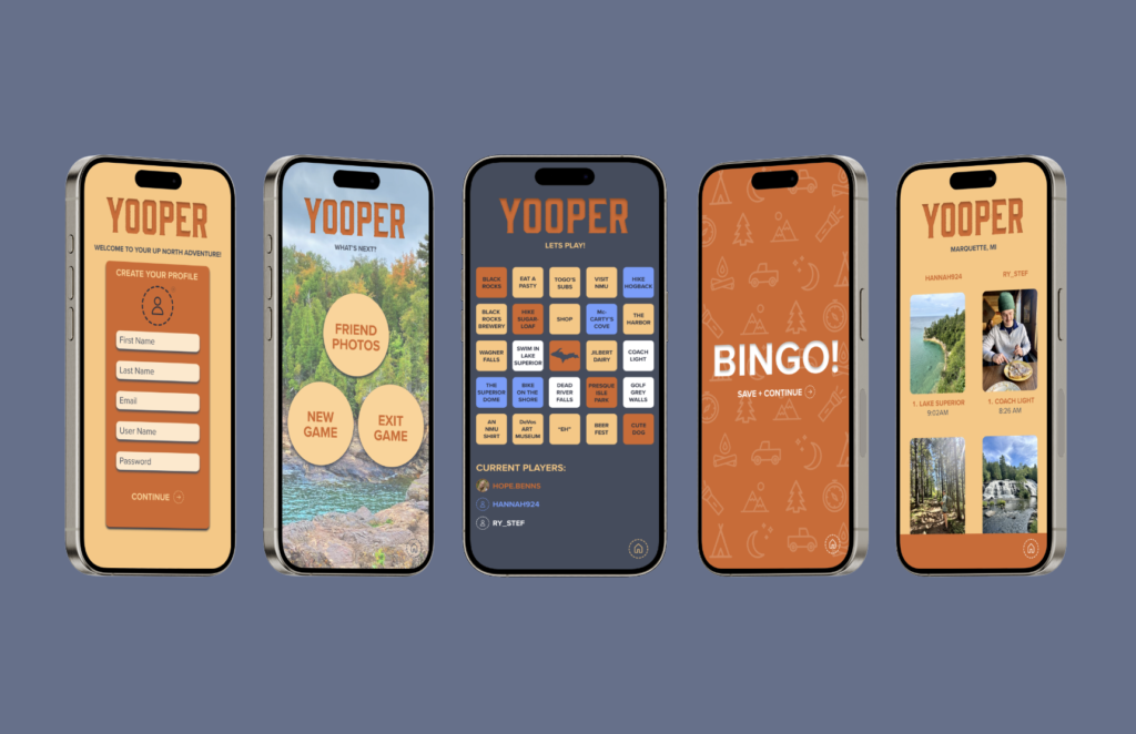 An image showing five different designs for the Yooper Bingo app.
